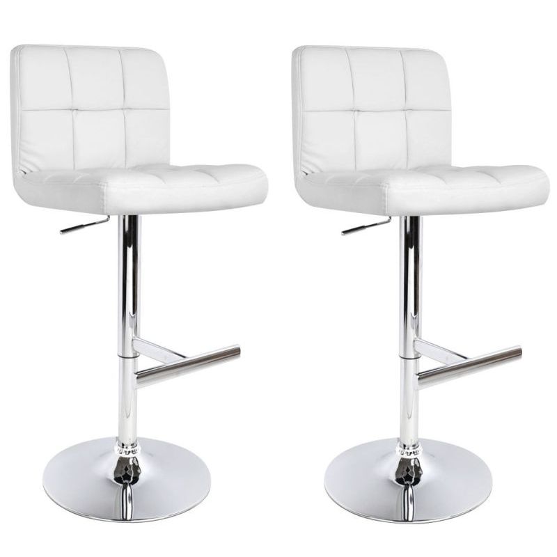 2x Grid Gas Lift PU Leather Bar Stool in White2x Grid Gas Lift PU Leather Bar Stool in White