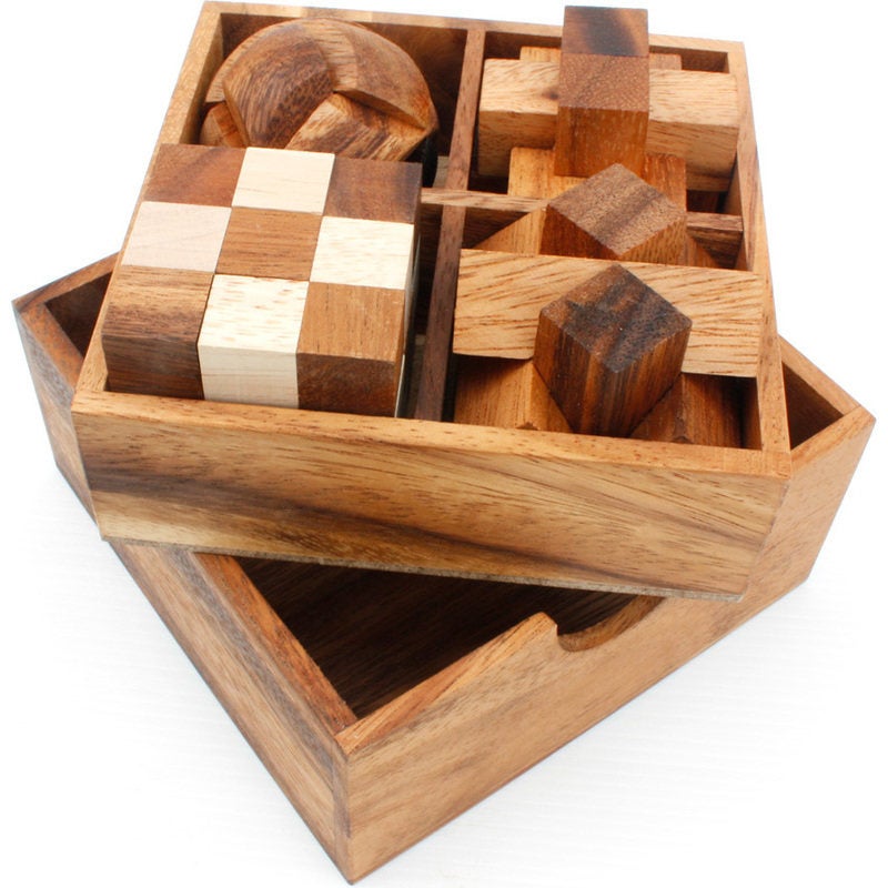 Beta 4pc Wood Brain Teaser 3D Puzzles Gift Box SetBeta 4pc Wood Brain Teaser 3D Puzzles Gift Box Set