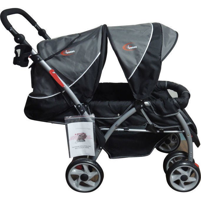 Mamakiddies Double Baby Pram Stroller in Grey BlackMamakiddies Double Baby Pram Stroller in Grey Black