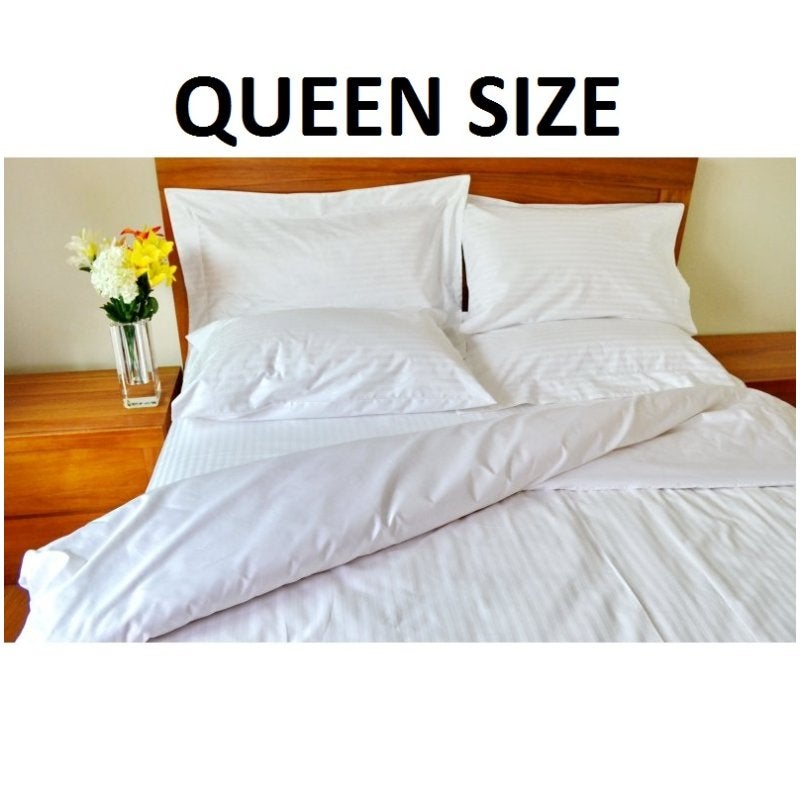 1250 TC White Stripe Queen Bed Quilt Cover - Cotton1250 TC White Stripe Queen Bed Quilt Cover - Cotton