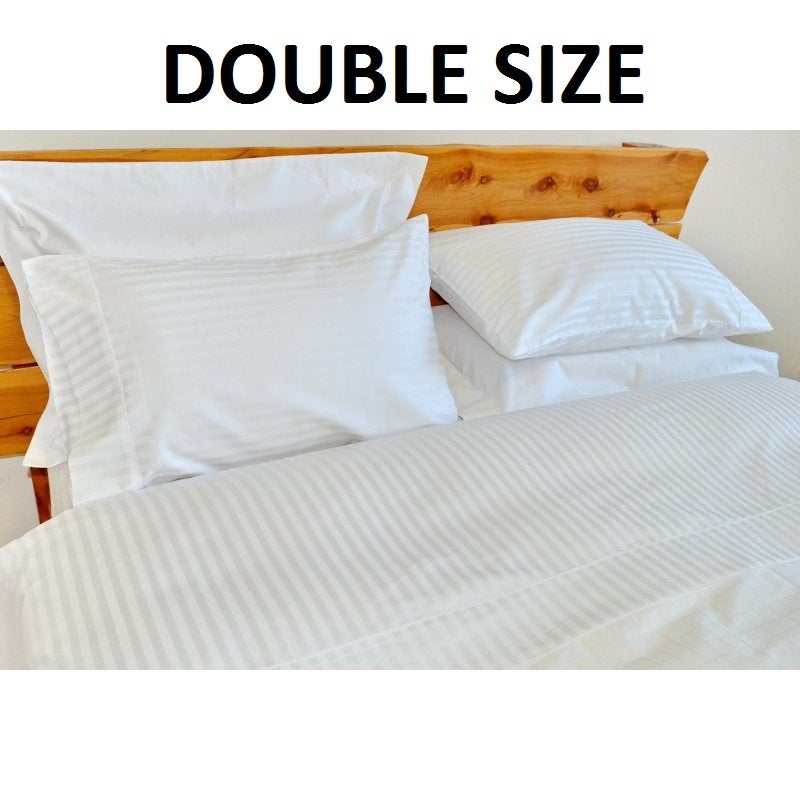 1250 TC White Stripe Double Bed Sheet Sets - Cotton1250 TC White Stripe Double Bed Sheet Sets - Cotton