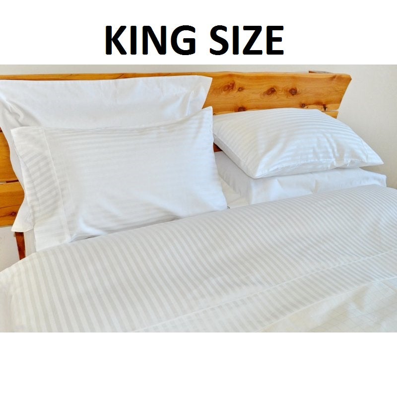 1250 TC White Stripe King Cotton Bed Sheet Set1250 TC White Stripe King Cotton Bed Sheet Set