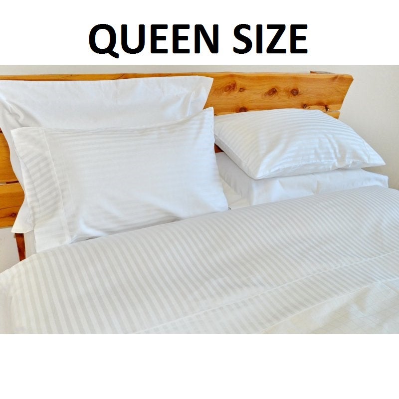 1250 TC White Stripe Queen Bed Sheet Sets w/ Cotton1250 TC White Stripe Queen Bed Sheet Sets w/ Cotton