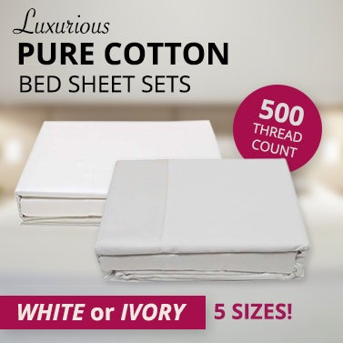 White or Ivory Pure Cotton Bed Sheets Set 500TCWhite or Ivory Pure Cotton Bed Sheets Set 500TC