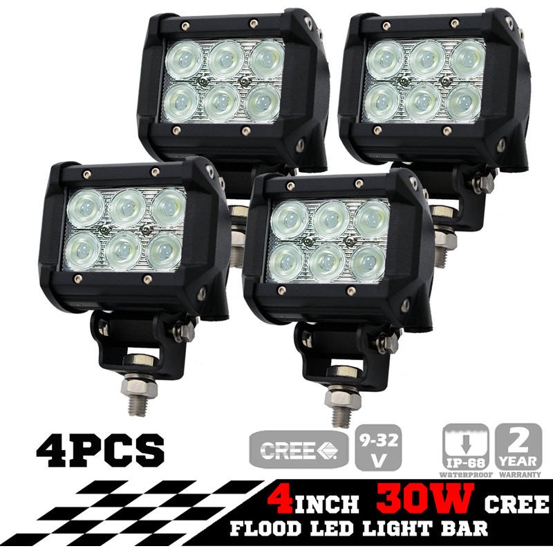 4x Cree LED Flood Beam Driving Lights 4in 30w4x Cree LED Flood Beam Driving Lights 4in 30w