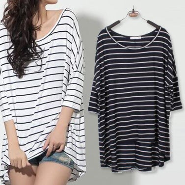 Striped Slouchy T-Shirt, Oversized with Uneven HemStriped Slouchy T-Shirt, Oversized with Uneven Hem