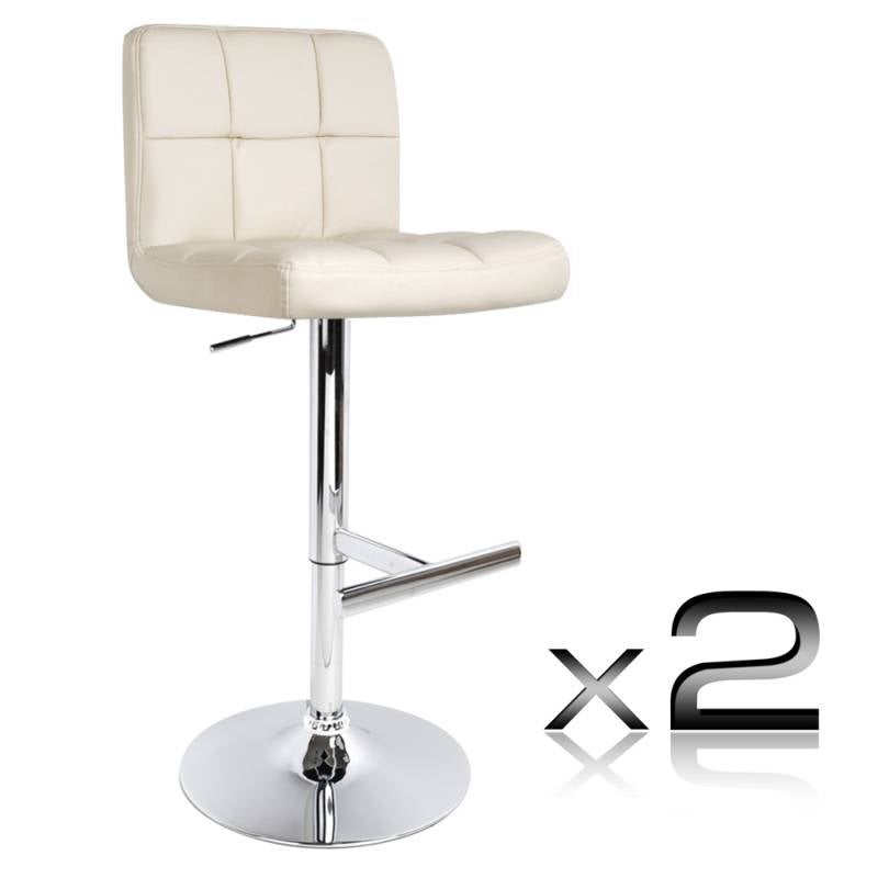2x Grid PVC Leather Gas Lift Bar Stools in Beige2x Grid PVC Leather Gas Lift Bar Stools in Beige