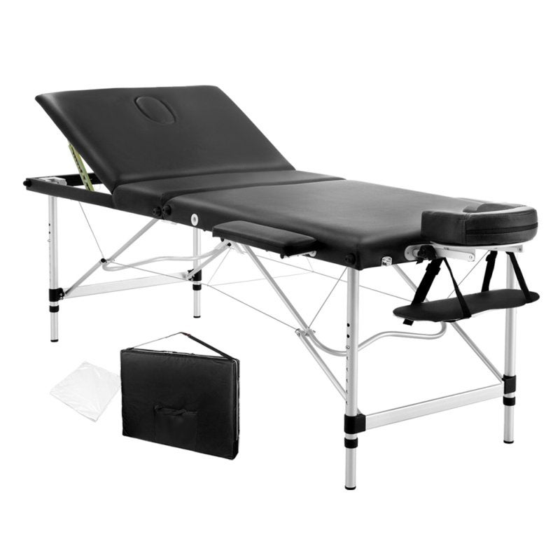 Portable Massage Table Aluminium 3 Fold 75cm BlackPortable Massage Table Aluminium 3 Fold 75cm Black
