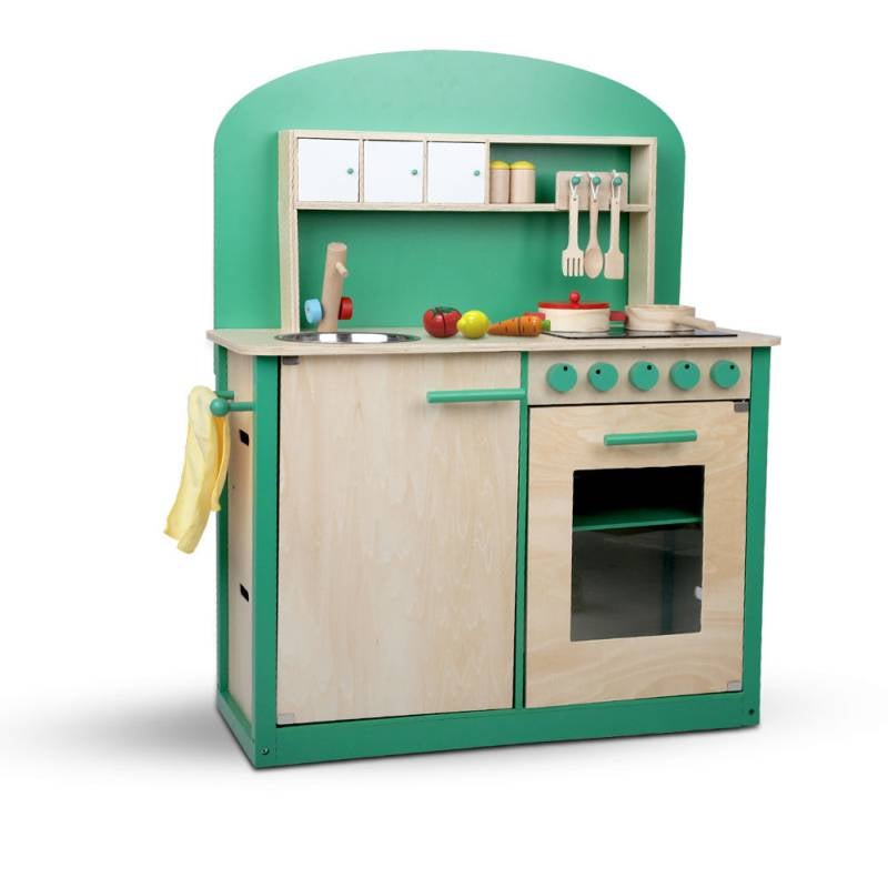 Kids Wooden Toy Kitchen Pretend Play Set Green 8pcKids Wooden Toy Kitchen Pretend Play Set Green 8pc