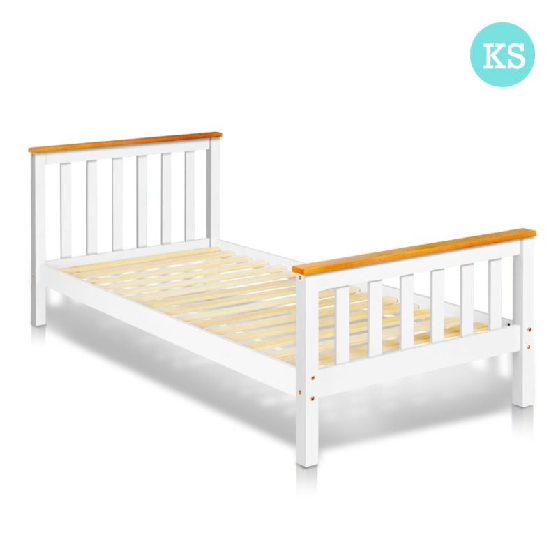 Pine Wood Timber Slat King Single Bed Frame - WhitePine Wood Timber Slat King Single Bed Frame - White