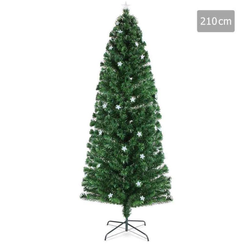 Green Fibre Optic Christmas Tree w/ LED Lights 2.1mGreen Fibre Optic Christmas Tree w/ LED Lights 2.1m