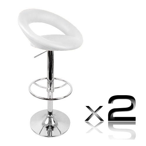2x Round Slim Back PU Leather Bar Stools in White2x Round Slim Back PU Leather Bar Stools in White