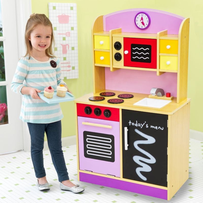 Kids Pretend Toy Wooden Play Kitchen in PurpleKids Pretend Toy Wooden Play Kitchen in Purple