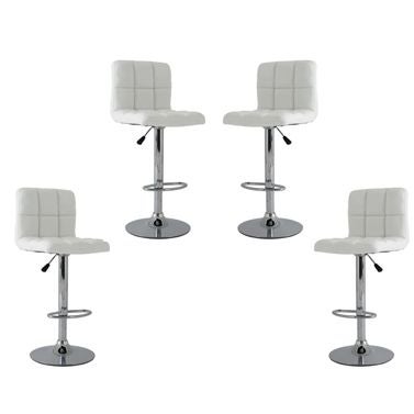 SOLD OUT:4x Grid PU Leather Gas Lift Bar Stools in WhiteSOLD OUT:4x Grid PU Leather Gas Lift Bar Stools in White