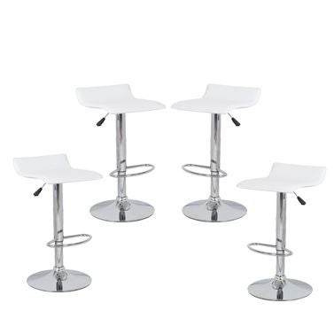 4x S Curve PVC Leather Gas Lift Bar Stools in White4x S Curve PVC Leather Gas Lift Bar Stools in White