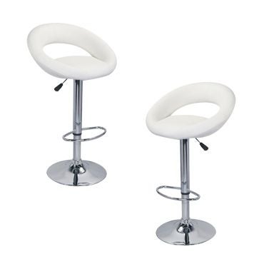 2x Round Slim Back PU Leather Bar Stool in White2x Round Slim Back PU Leather Bar Stool in White