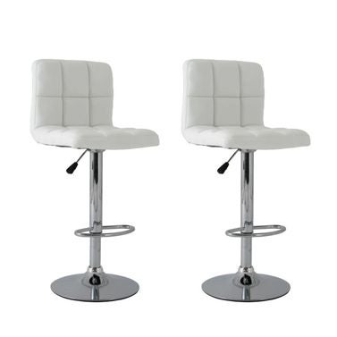 2x Grid Gas Lift PU Leather Bar Stools in White2x Grid Gas Lift PU Leather Bar Stools in White