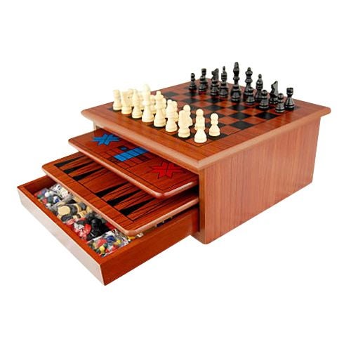 10 in 1 Brown Wooden Slide-Out Chess Board Game Set10 in 1 Brown Wooden Slide-Out Chess Board Game Set