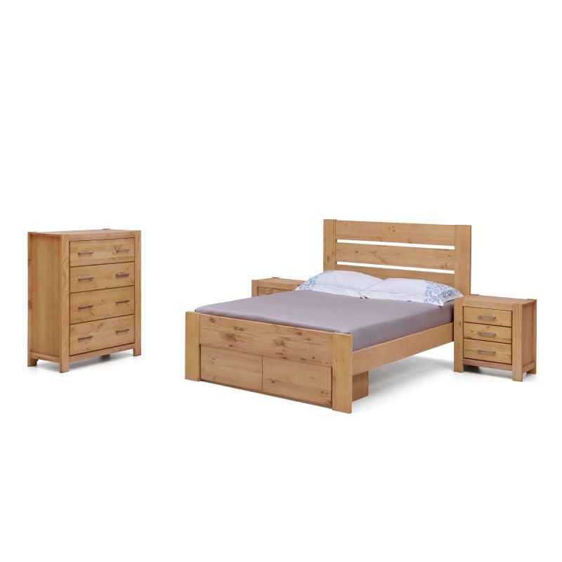 Houston Queen Bed Frame Natural Pine with 2 DrawersHouston Queen Bed Frame Natural Pine with 2 Drawers