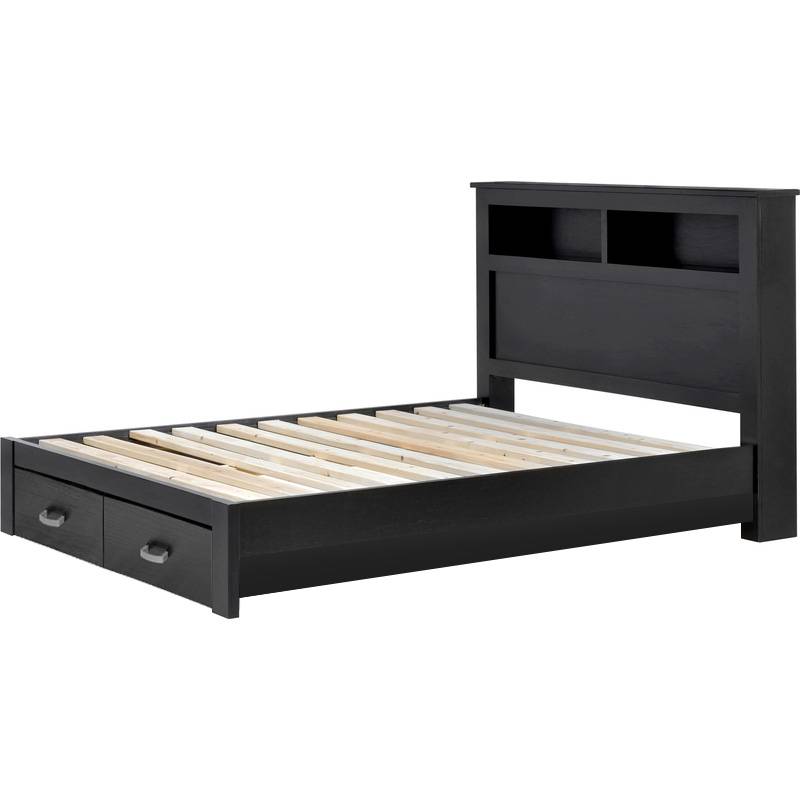 Carolyn Queen Bed Frame w/ Drawers & Shelves BlackCarolyn Queen Bed Frame w/ Drawers & Shelves Black