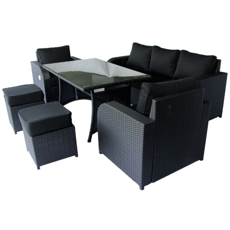 Marco Outdoor Dine & Lounge Set w/ Recliners BlackMarco Outdoor Dine & Lounge Set w/ Recliners Black
