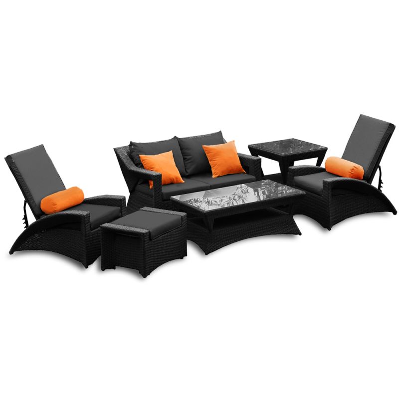 Jamaica Outdoor Sofa Lounge Set Black PE Wicker 6pcJamaica Outdoor Sofa Lounge Set Black PE Wicker 6pc