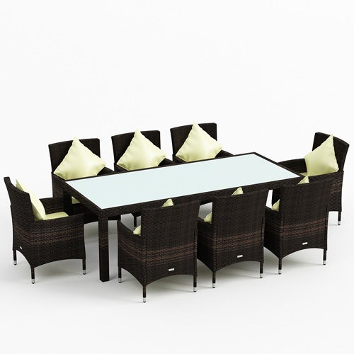 9Pc Wicker Outdoor Dining Setting in Coffee Brown9Pc Wicker Outdoor Dining Setting in Coffee Brown