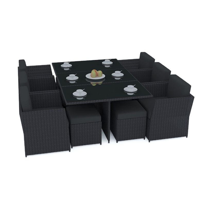 Saba Outdoor Dining Set, 11 piece, Black CushionSaba Outdoor Dining Set, 11 piece, Black Cushion