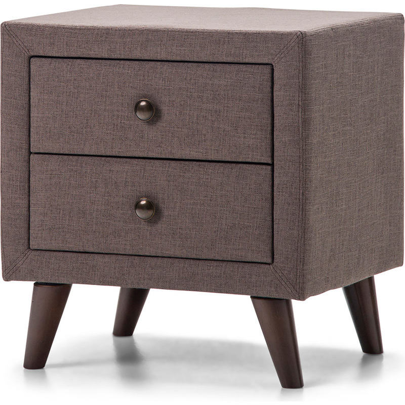 Victoria Fabric Bedside Table w/ 2 Drawers in BrownVictoria Fabric Bedside Table w/ 2 Drawers in Brown
