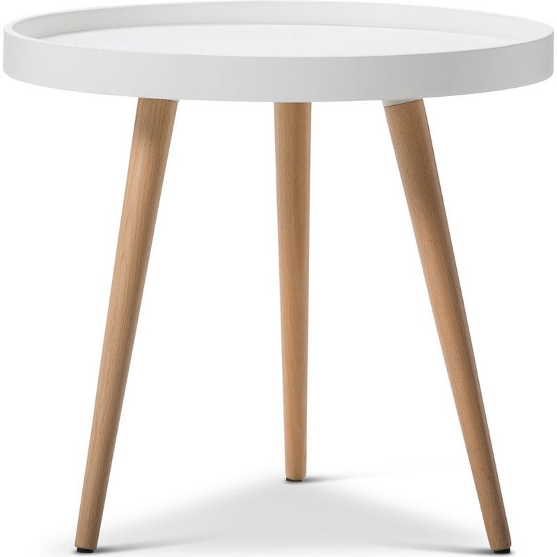 Scandinavian Round Side Table w/ Tray Top in WhiteScandinavian Round Side Table w/ Tray Top in White