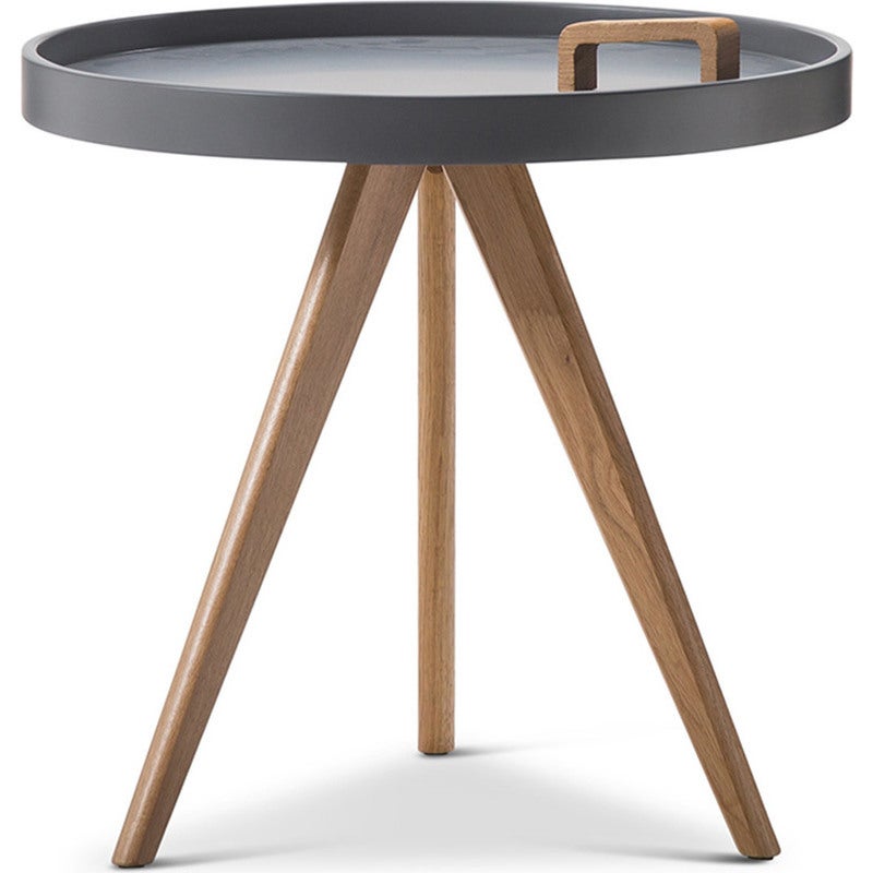 Modern Round Side Table w/ Tray Top & Handle - GreyModern Round Side Table w/ Tray Top & Handle - Grey