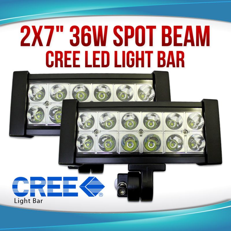 2x Cree LED Work Spot Beam Light Bar 36W 7in2x Cree LED Work Spot Beam Light Bar 36W 7in