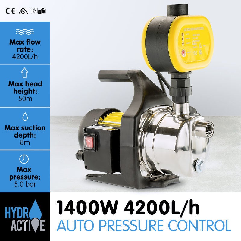 Auto Pressure Control Rain Water Pump Yellow 1400WAuto Pressure Control Rain Water Pump Yellow 1400W