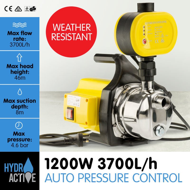Auto Pressure Control Rain Water Pump Yellow 1200WAuto Pressure Control Rain Water Pump Yellow 1200W