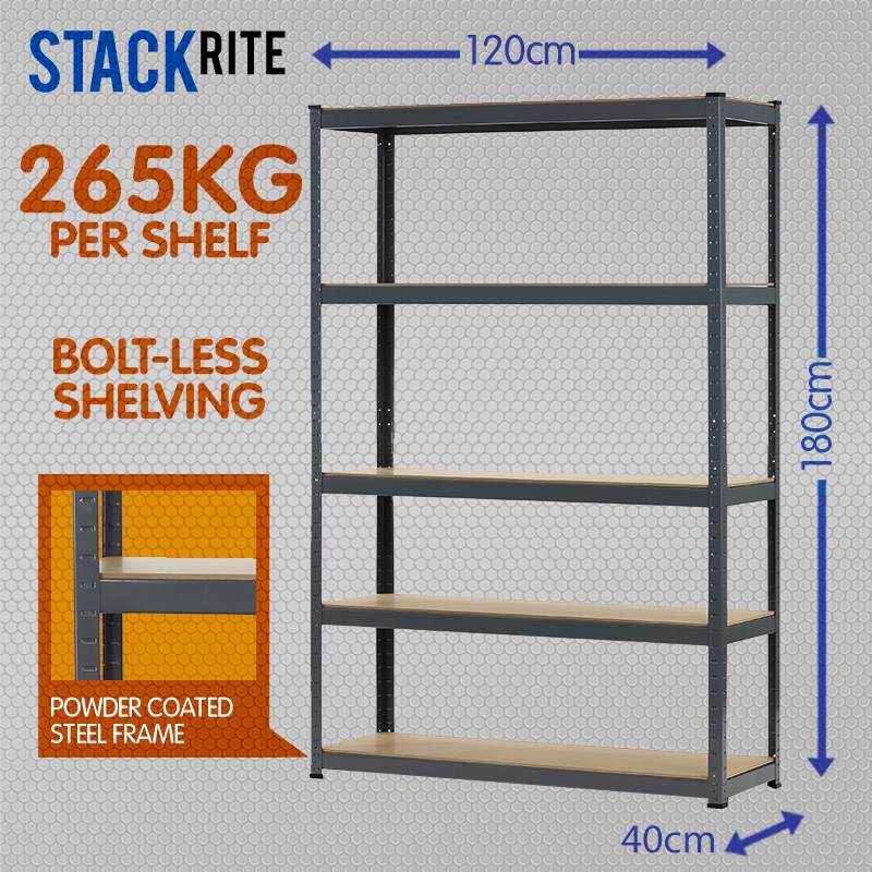 Adjustable 5 Shelf Unit Steel Storage Rack 120cmAdjustable 5 Shelf Unit Steel Storage Rack 120cm