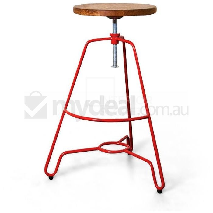 SOLD OUT:Ludwig Red Circle Oak Counter Stool Bent Steel BaseSOLD OUT:Ludwig Red Circle Oak Counter Stool Bent Steel Base