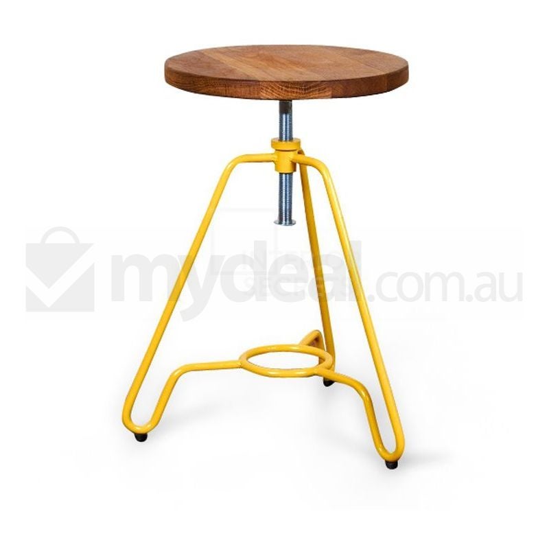 SOLD OUT:Ludwig Yellow Circle Oak Low Stool Bent Steel BaseSOLD OUT:Ludwig Yellow Circle Oak Low Stool Bent Steel Base