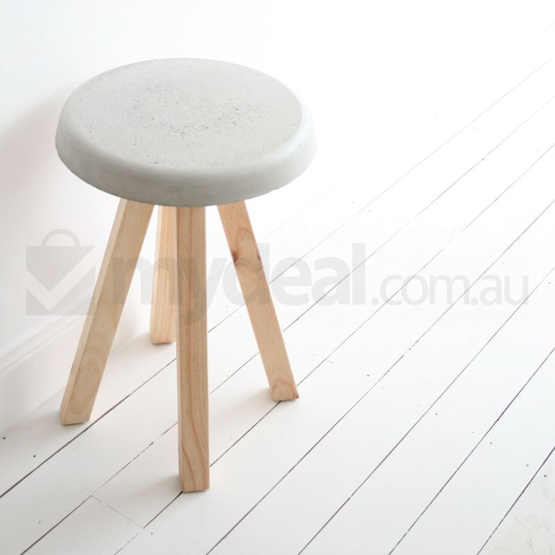 Puddle White Concrete/Timber Side Table Large StoolPuddle White Concrete/Timber Side Table Large Stool