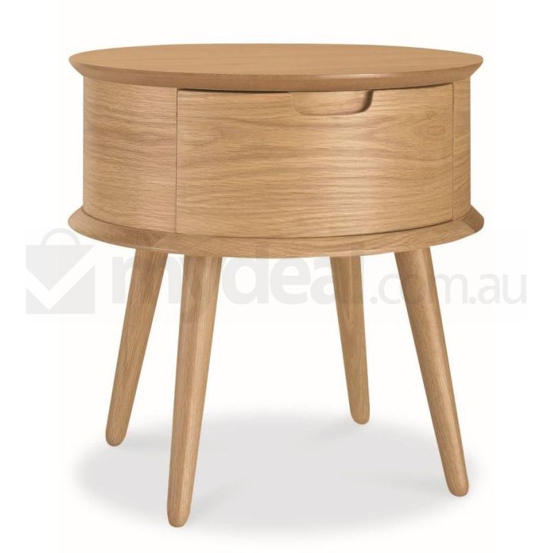 Asta Natural Oak Circular Lamp Side Table + DrawerAsta Natural Oak Circular Lamp Side Table + Drawer