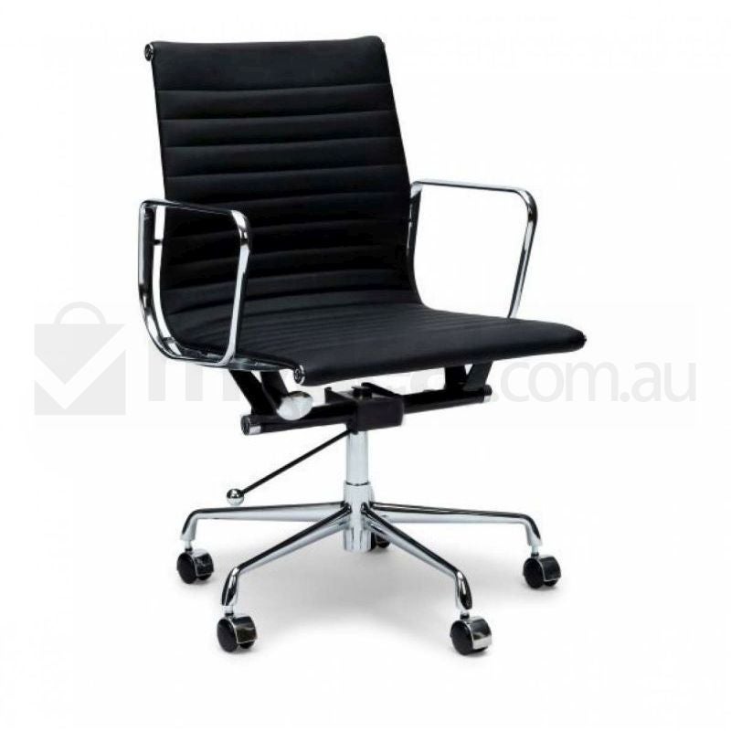 Black Aluminium Leather Office Chair Eames ReplicaBlack Aluminium Leather Office Chair Eames Replica