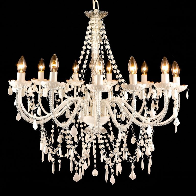 Large 12 Arm Crystal Chandelier in White AcrylicLarge 12 Arm Crystal Chandelier in White Acrylic