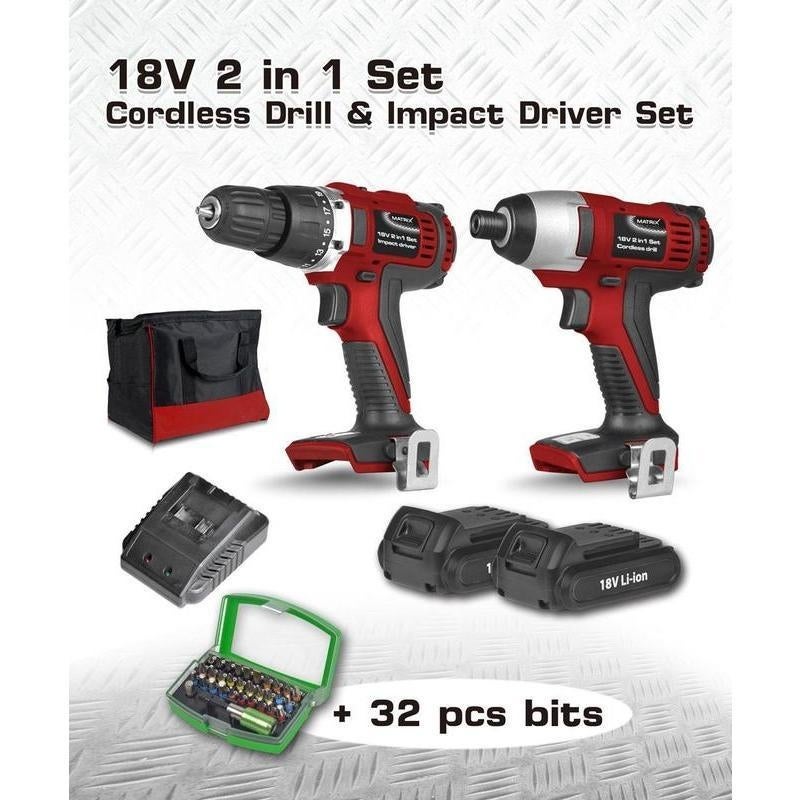 Matrix Cordless Drill & Impact Driver Set w/ 32 BitMatrix Cordless Drill & Impact Driver Set w/ 32 Bit