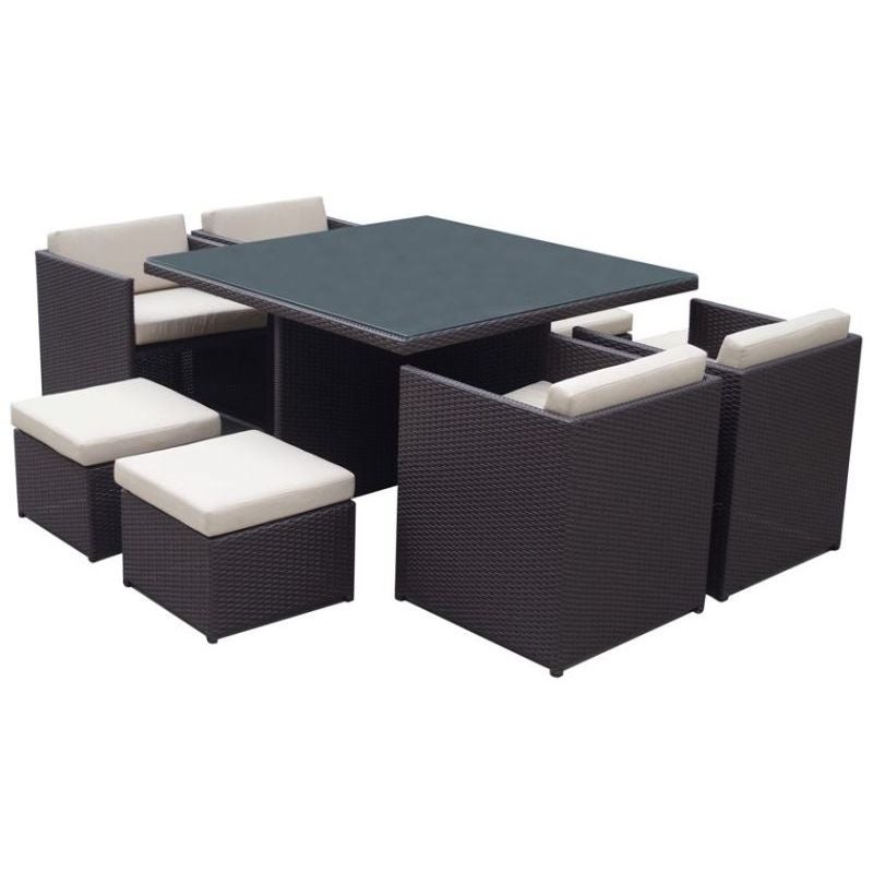Mirage Outdoor Dining Set w/ 4 Ottomans in CharcoalMirage Outdoor Dining Set w/ 4 Ottomans in Charcoal