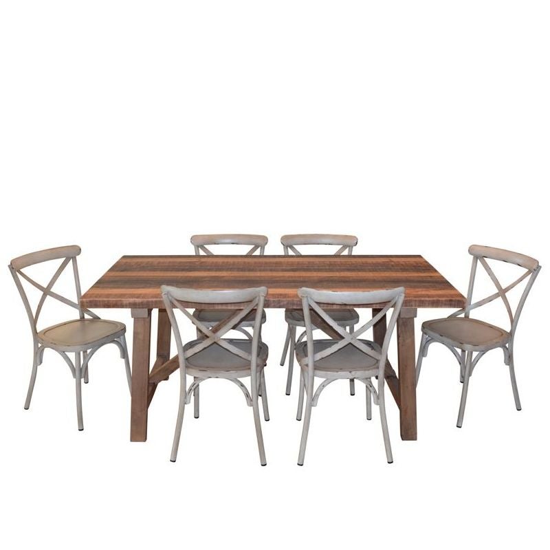 1.83m Industrial Dining Table + 6 Cross Back Chairs1.83m Industrial Dining Table + 6 Cross Back Chairs