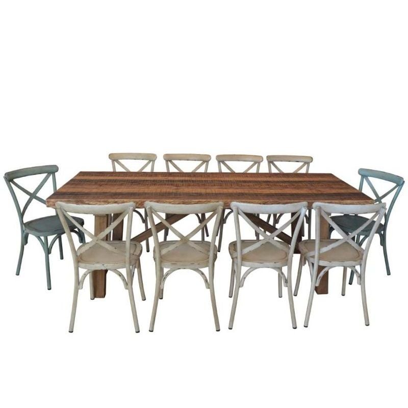 2.36m Industrial Dining Table + 10 Crossback Chairs2.36m Industrial Dining Table + 10 Crossback Chairs