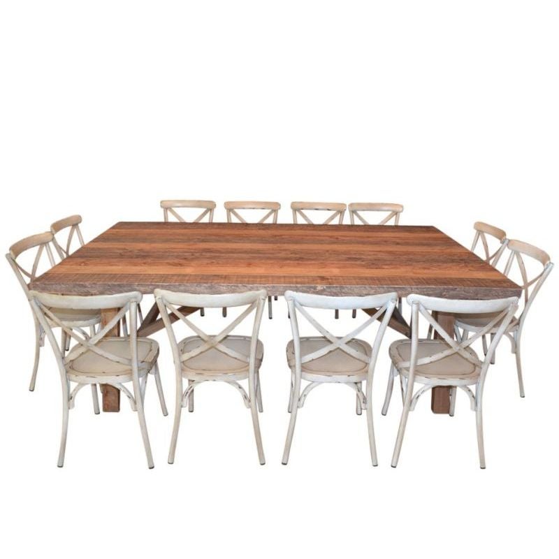 2.5m Industrial Dining Table + 12 Cross Back Chairs2.5m Industrial Dining Table + 12 Cross Back Chairs