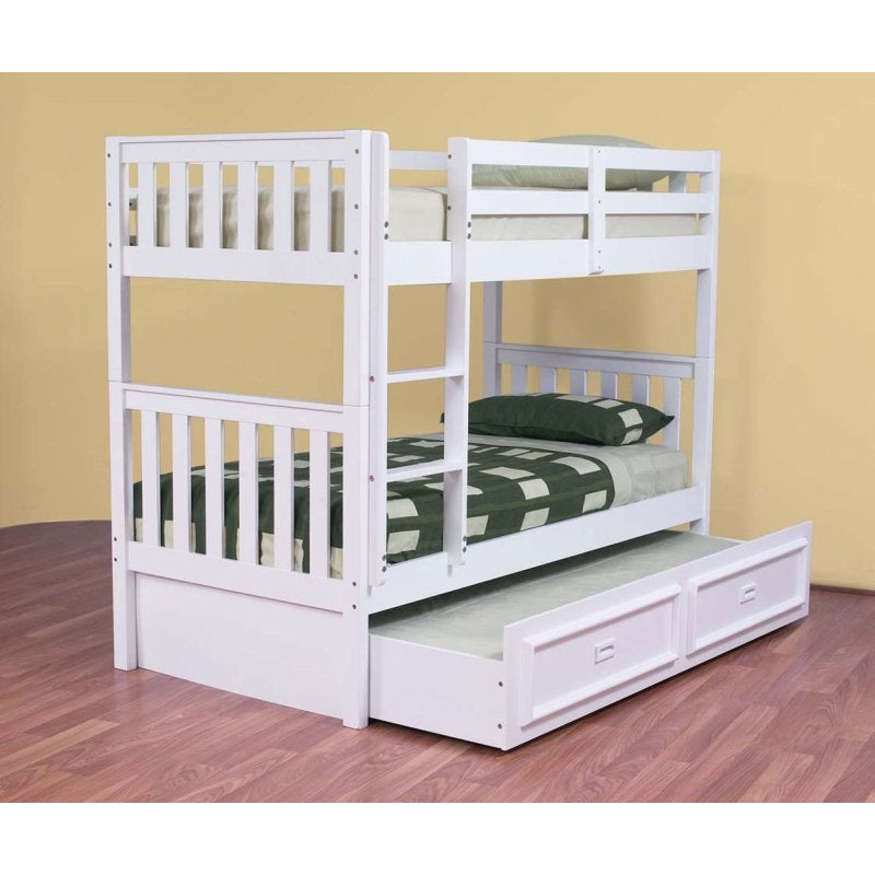 Single Size Bunk Bed w/ Trundle Bed in Arctic WhiteSingle Size Bunk Bed w/ Trundle Bed in Arctic White