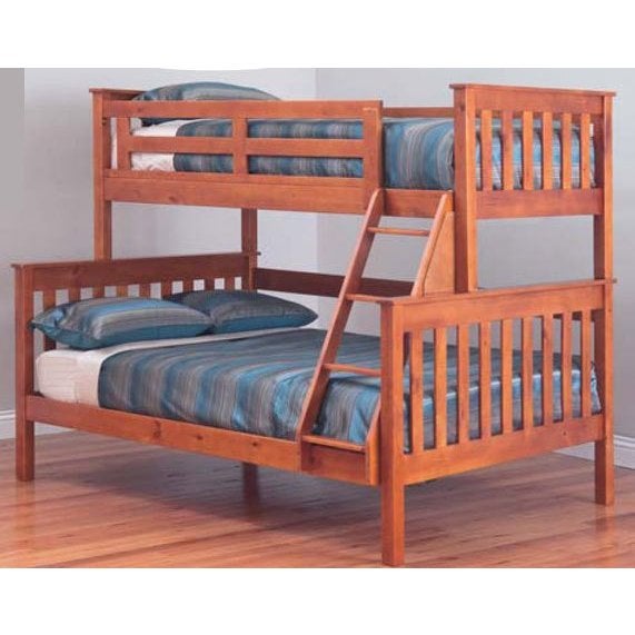 Awesome Trio Solid Timber Bunk Bed in Teak ColourAwesome Trio Solid Timber Bunk Bed in Teak Colour