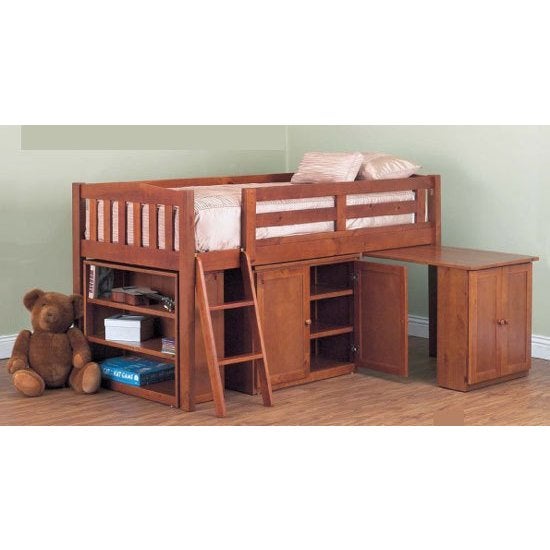 Kids Single Loft Bed with Desk and Storage in TeakKids Single Loft Bed with Desk and Storage in Teak