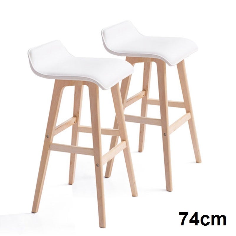 2x S Curve PU Leather Wood Bar Stool in White 74cm2x S Curve PU Leather Wood Bar Stool in White 74cm